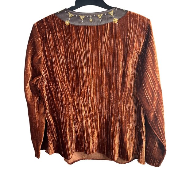 Venezia Womens Velvet Embellished Tunic Top Brown Long Sleeve Boho Blouse 14/16 - Picture 11 of 11